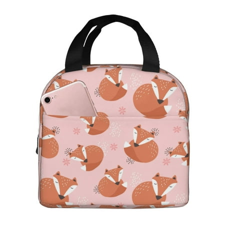 Insulated Lunch Bag for Women Men - Fox Print Light Pink Leakproof Cooler Lunch Box for Women Men  Lunch Tote Bags for Work School Picnic Travel