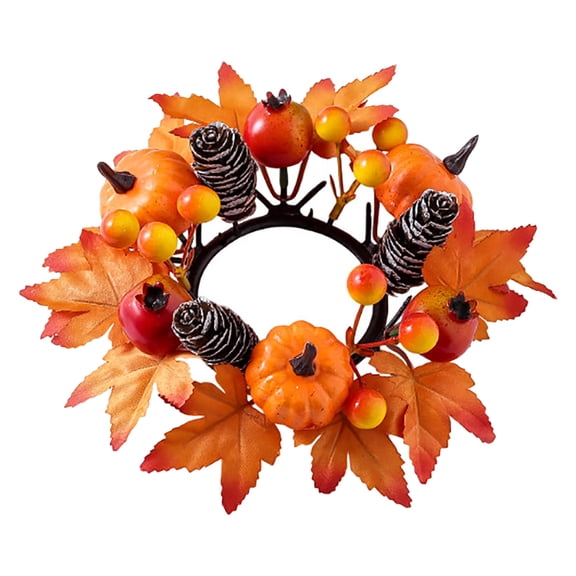 DVKOVI Fall Table Candle Rings Thanksgiving Pumpkin Maple Leaves Harvest Farmhouse Decor Mantel Tabletop Centerpiece