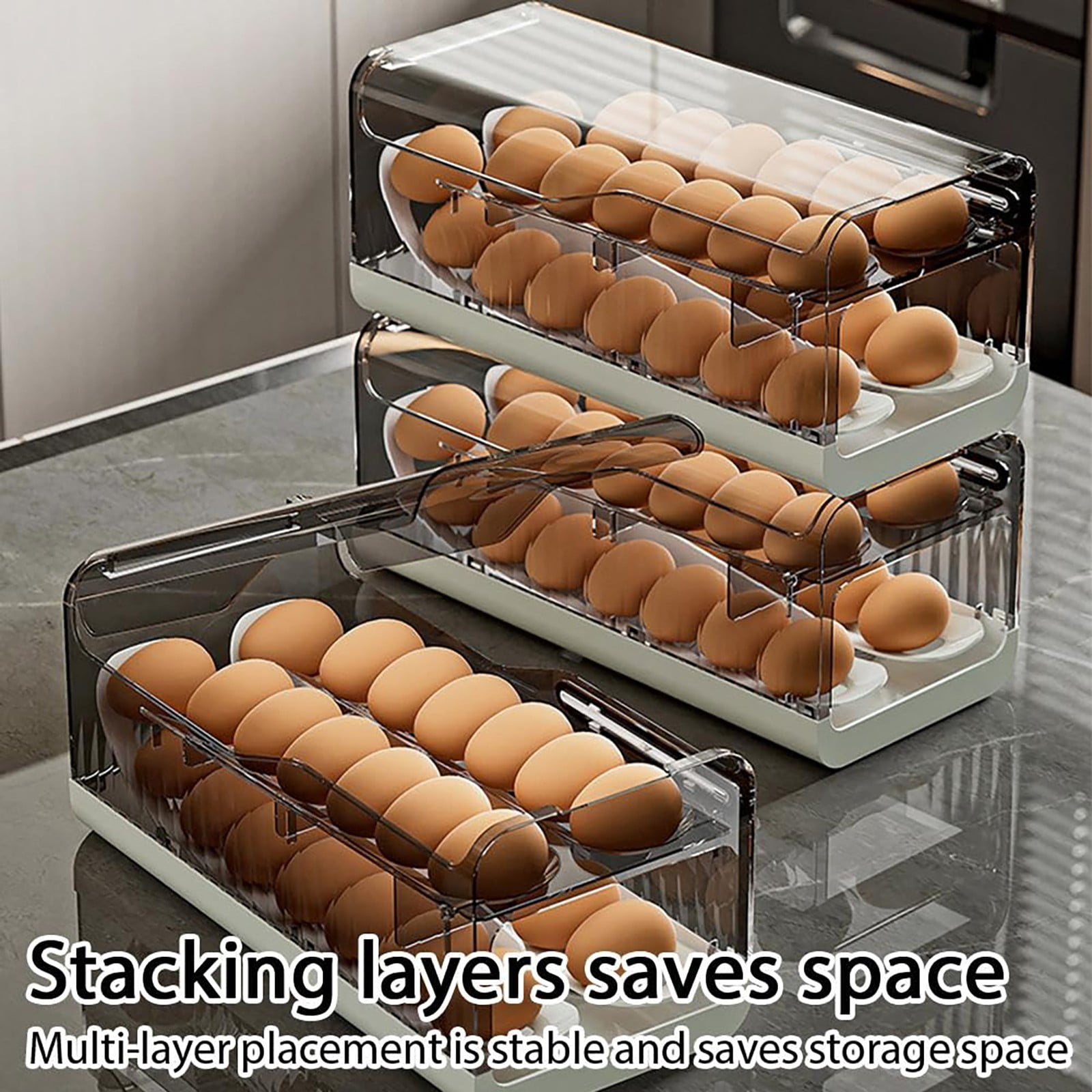 Auto Rolling Egg Dispenser, Space Saving Egg Organizer with Lid for Refrigerator, Automatic Scrolling Eggs Rack Holder Stackable Container for Fridge, Freshness Keeping, 1Pc(White,12.6x5.7x5.5")