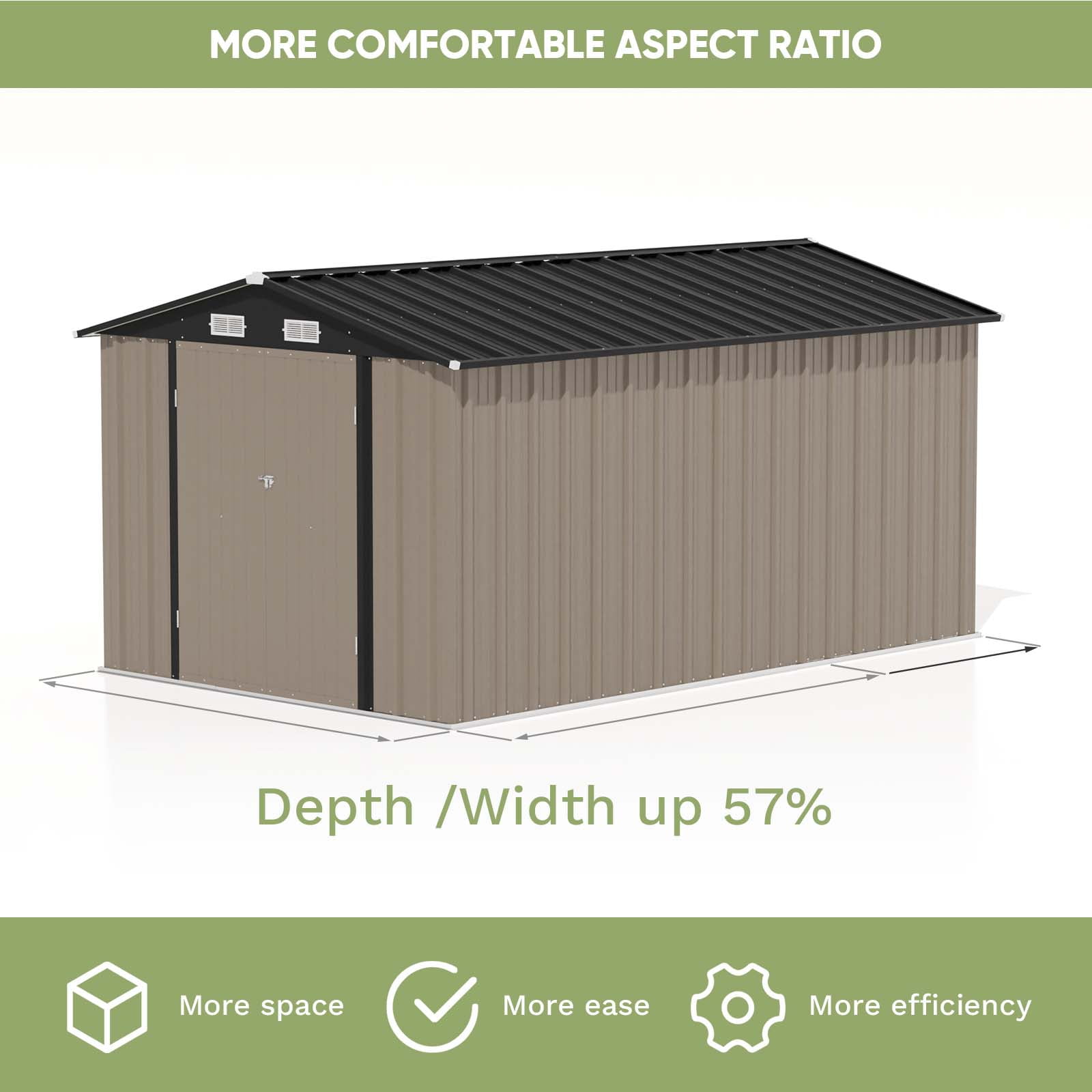 Patiowell 8' x 12' Metal Storage Shed, Lockable Steel Garden Shed for Outdoor Tools & Utility, Brown