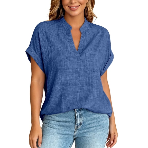 Womens Tops T-Shirts Loose Fit Short Sleeve V Neck Tees Women's Clothing