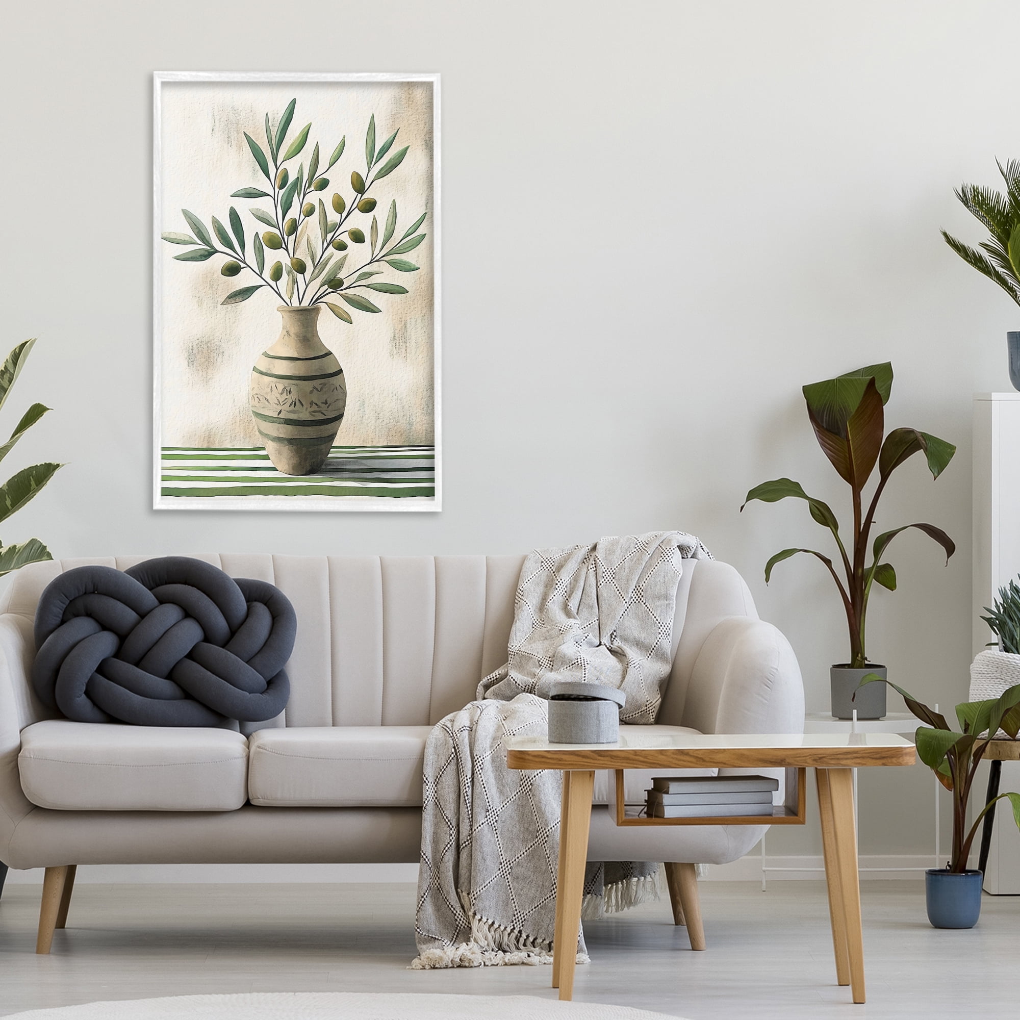 Stupell Industries Vase of Olive Branches White Framed Giclee Art, design by Creative Studio