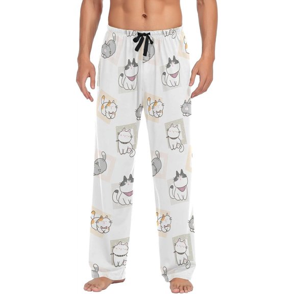 GZHJMY Cat and Square Men's Pajama Pants, Soft and Comfortable Lounge Sleep Bottoms with Pockets, Men's Sleepwear with Custom Print, X-Large