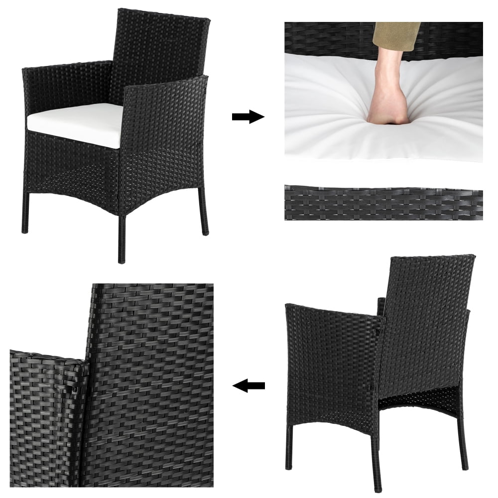 Ktaxon 4Pcs Rattan Wicker Conversation Set with Tempered Glass Table, Outdoor Patio Wicker Furniture Sofa Set for Garden, Poolside, Deck, Lawn, Black