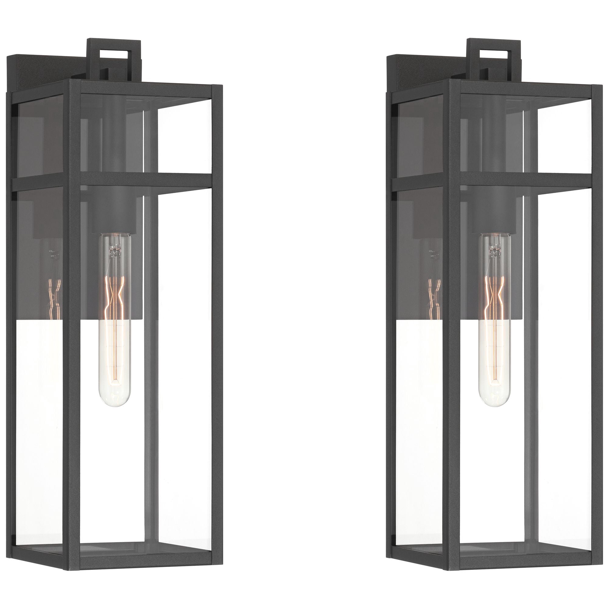 John Timberland San Lucas 18 3/4" High Modern Outdoor Wall Light Fixture Mount Porch House Set of 2 Sand Black Metal Glass Shade