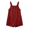 thumbnail image 5 of Rompers for Women Sleeveless Solid Color Jumpsuits for Women Button Down Cotton Summer Shorts Vacation Outfits Red, 5 of 6