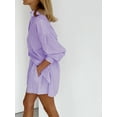 thumbnail image 4 of EASYBRAUS Women Jacquard Stripe Puff Sleeve Shirt and Shorts Set Office Casual Two Piece Outfit S-XL, 4 of 6