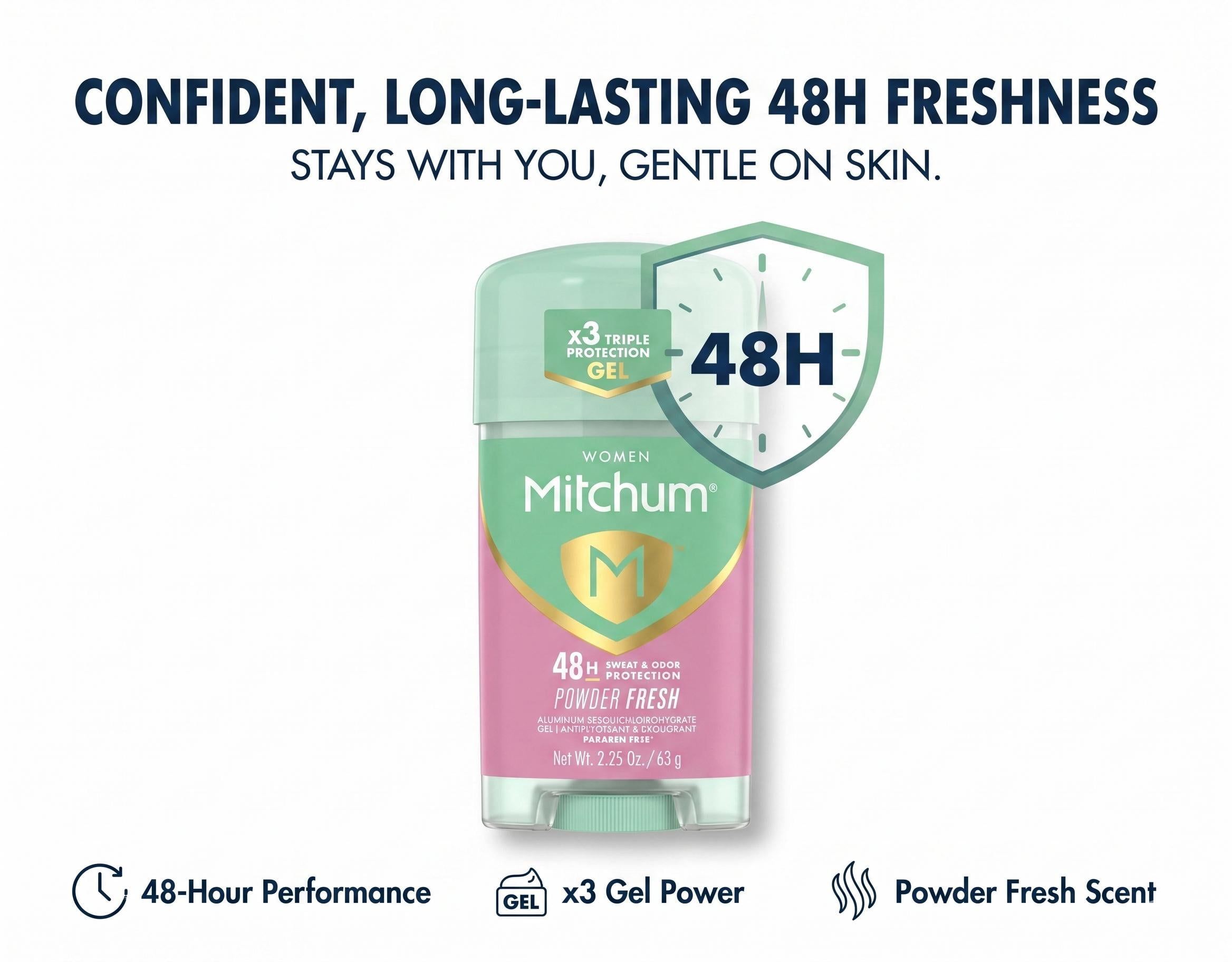 Mitchum Clear Gel Antiperspirant Deodorant Powder Fresh, 2.25 oz 16 Pack