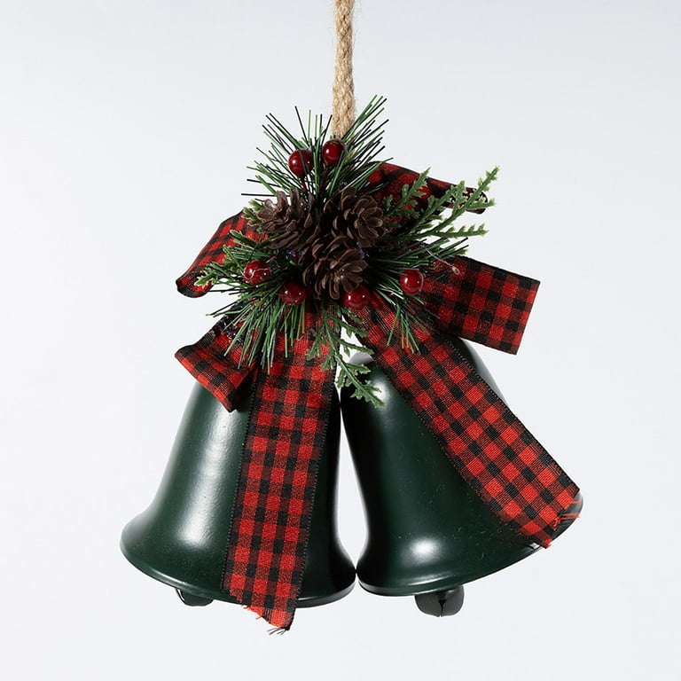 Lulshou Large Iron Large Bell for Christmas Decorations, Christmas Bell, Rope Berry Christmas Pendant Christmas Tree Decorations, Size: 16, Green