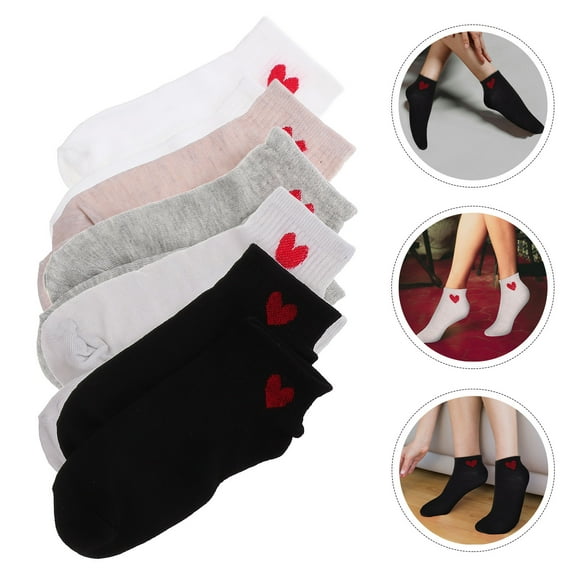 HAMPPLIES 5Pairs Cotton Socks for Women Heart Pattern Anti Slip Control Breathable Casual