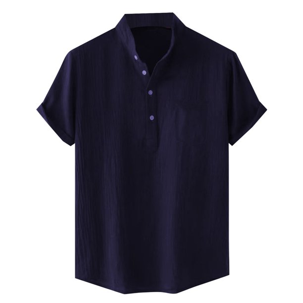 Camisa informal lisa para hombre - Blusa de manga corta con cuello alto - Material duradero, adecuada para un look diario/informal, múltiples tallas