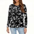 thumbnail image 5 of WTOBBY Women's Casual Loose Fit Floral Print Long Sleeve Hem Slit T-shirt Round Neck Top Fashionable Comfort Wear Soft Material Daily Outfit Essential for US Market Wardrobe,Black L, 5 of 5