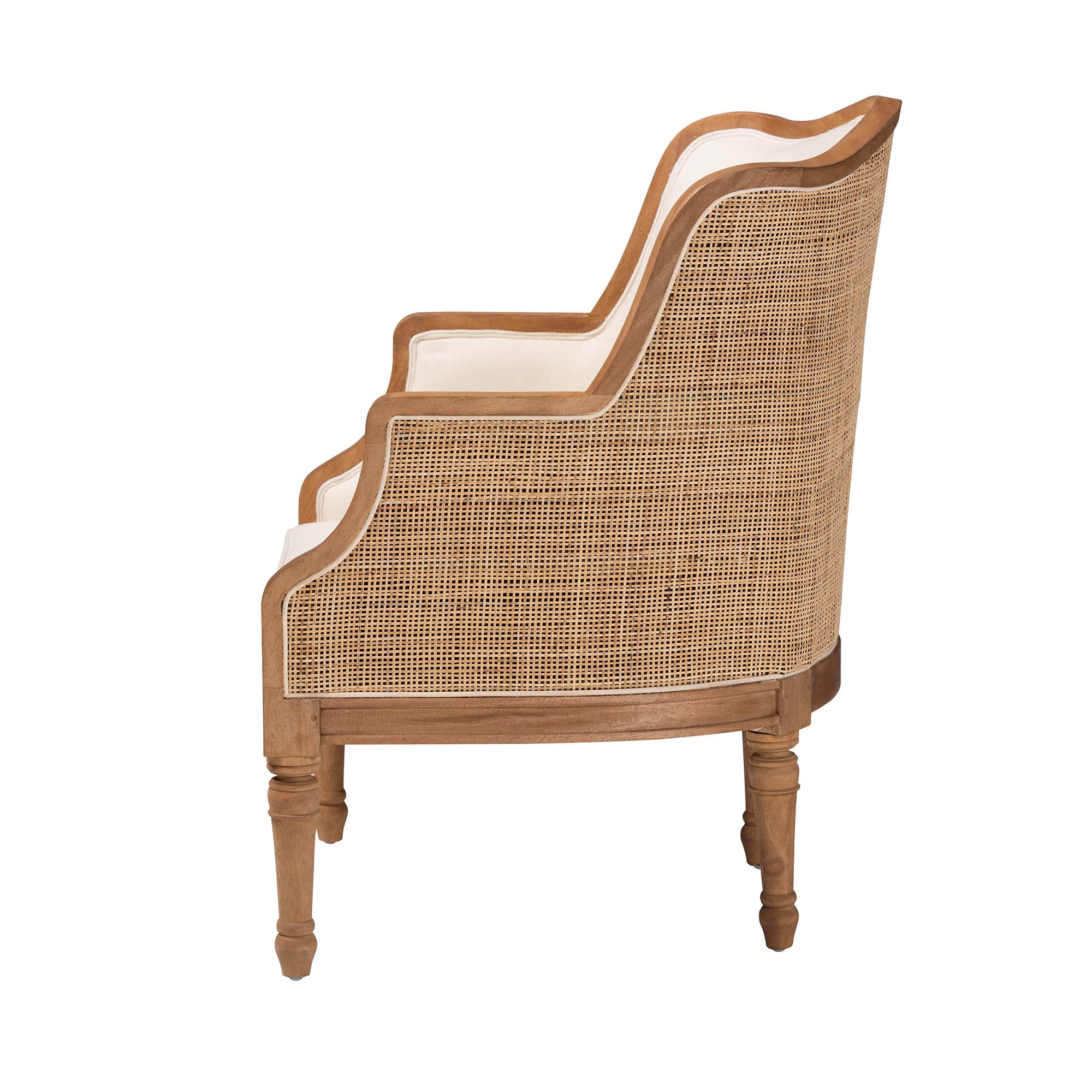 bali & pari Elizette Rattan and Bayur Wood French Provincial Accent Chair, Honey Oak