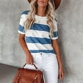 thumbnail image 4 of EIMELI Clairance!Summer Femmes Rayé Épissure T-shirt Manches Courtes Col Rond Haut de Couleur Bloc Tunique Haut Basique, 4 of 5