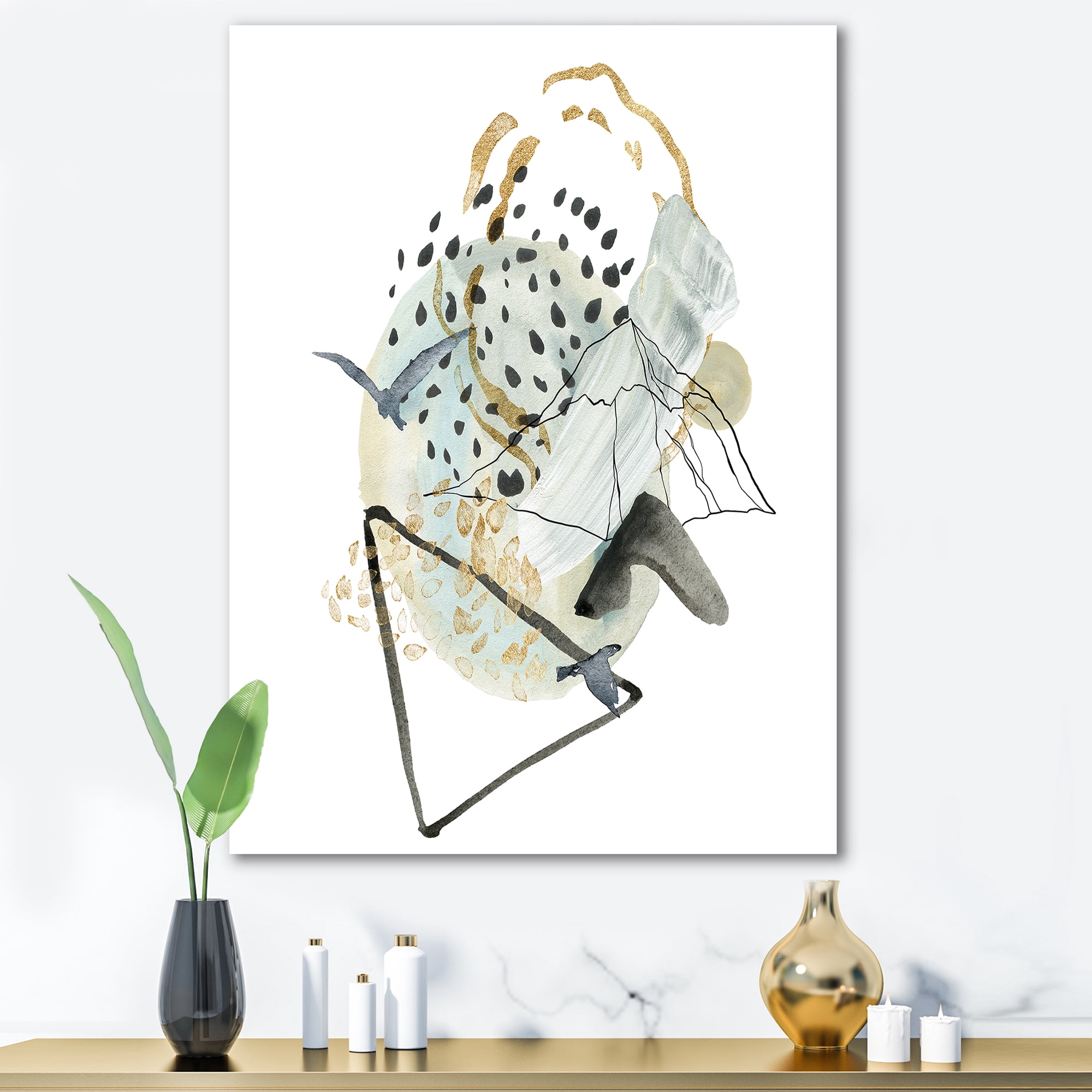 Designart ' Mountain Bird With Gouache Of Abstract Landscape ' Modern Canvas Wall Art Print