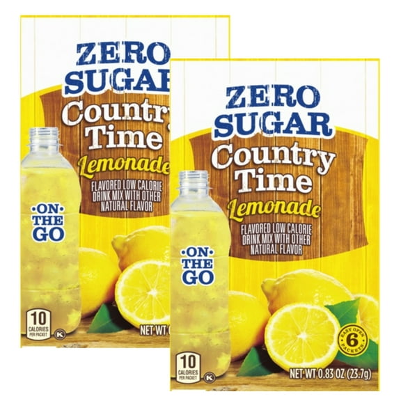 Country Time Singles to Go Powdered Drink Mix Lemonade Fruity Flavored Water Enhancer Sugar Free Low Calorie Powder Beverages for Picnic Camping Travel Outdoor Drinks 6ct per Box 2 Pack