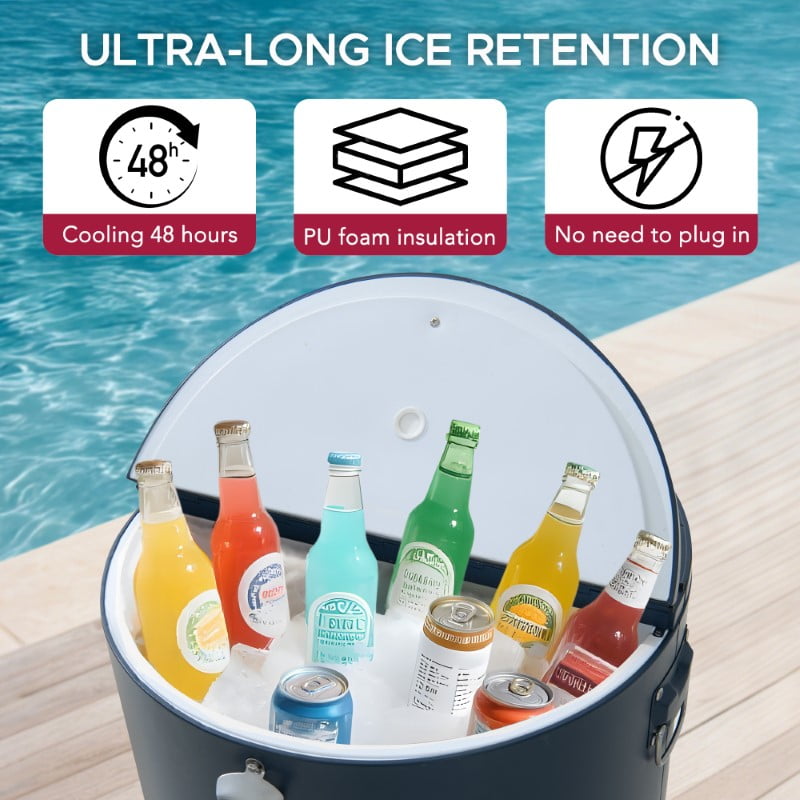 Sunjoy Outdoor Cooler Cart,60 Quart Rooling Ice Chest Cooler Cart, Portable Patio Party Bar Drink Cooler Cart, Beverage Bar with Bottle Opener and Shelf, Blue