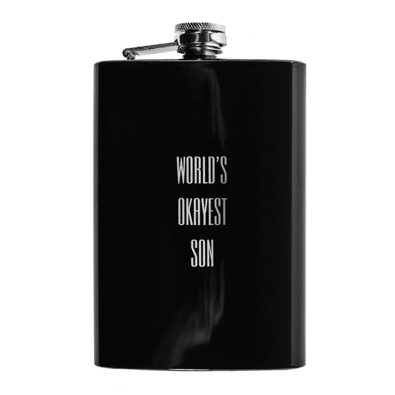 8oz BLACK World's Okayest Son Flask L1