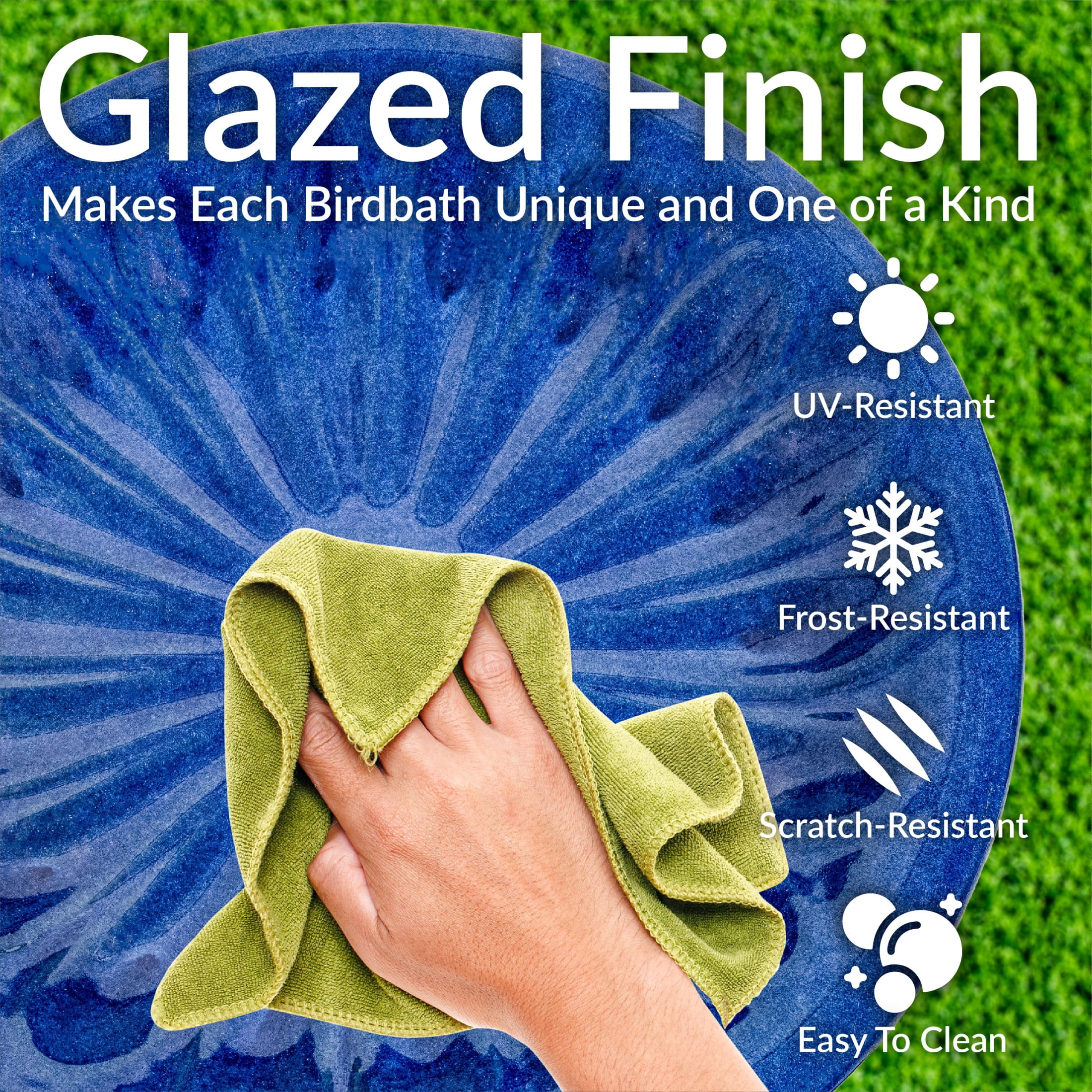 Sunnydaze Daisy Embossed Bowl Freestanding Ceramic Pedestal Outdoor Bird Bath
