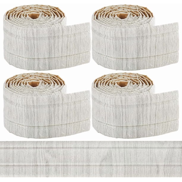 Moldura para borde de papel tapiz autoadhesiva, flexible, 3D, con veta de madera de roble beige, de 362 x 3,14 pulgadas, con espejo vintage, para pared, líneas de base y espuma.