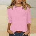 thumbnail image 2 of DENGDENG Femmes Noir T-Shirts à Manches 3/4 Col Rond Été T-Shirts Grande Taille Décontracté Tunique à Manches au Coude Hauts Amples Blouses Trois Quarts Tendance Chandail à Enfiler avec Poche Rose 3TG, 2 of 9