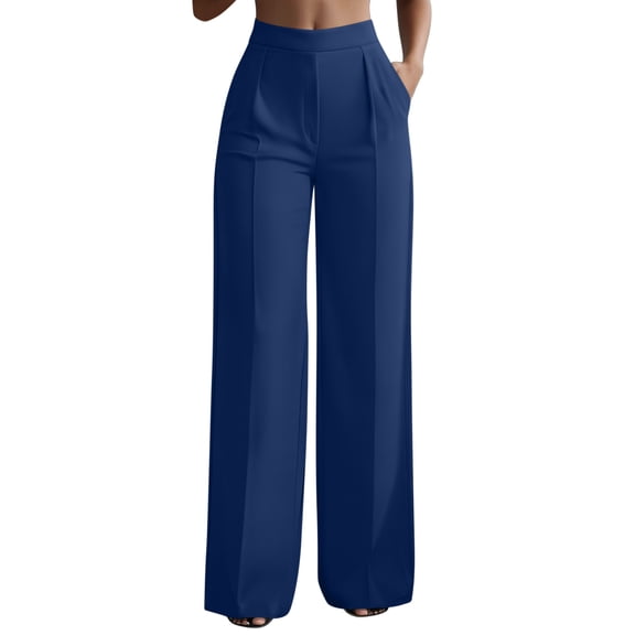 Tumotour Business Pant for Women Plus Size Work Trousers Button Drawstring High Waisted Wide-Leg Pants with Pocket Dress Pants