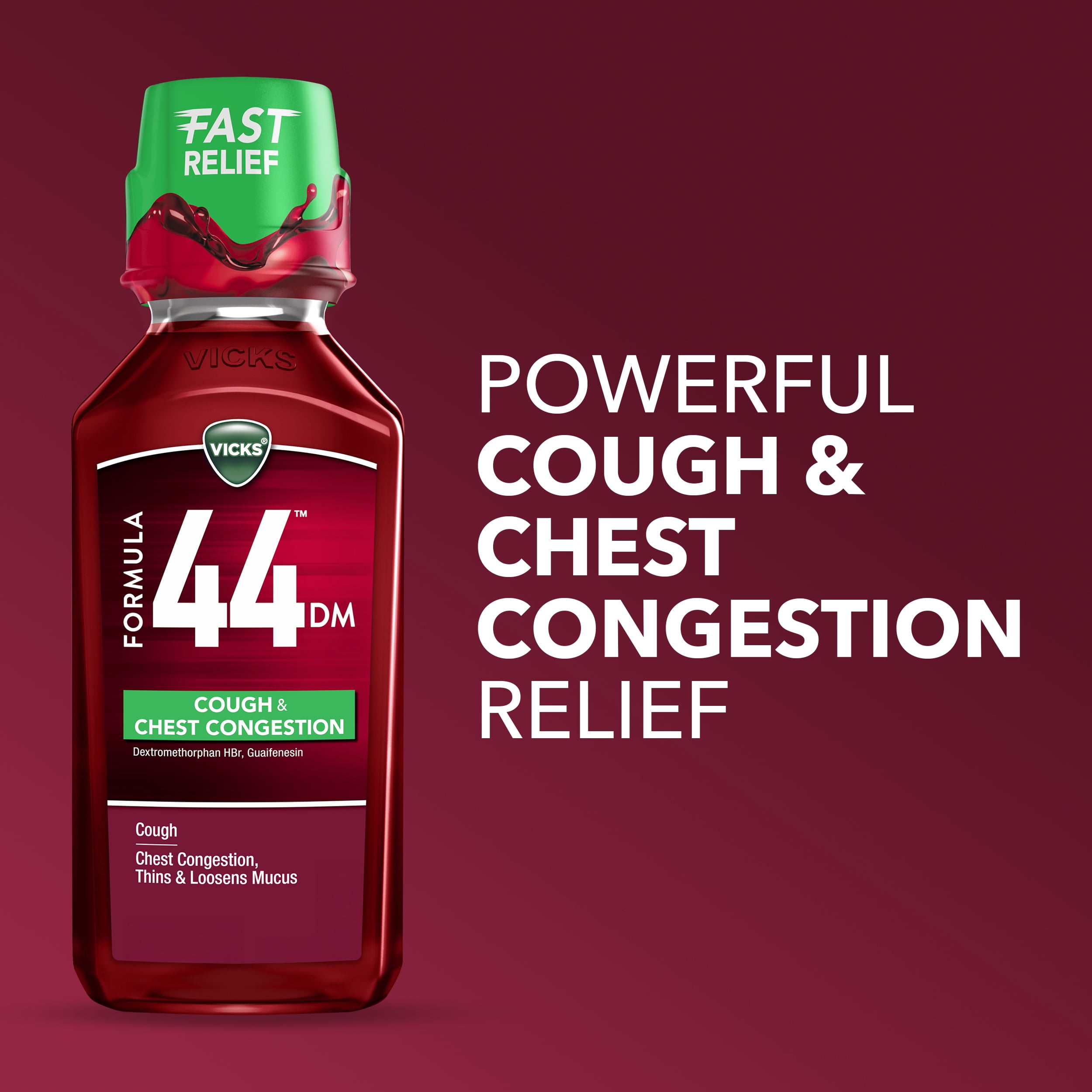 Vicks Formula 44 Cough & Chest Congestion Liquid, Berry Flavor, 12 fl oz