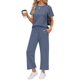 thumbnail image 1 of Conjuntos de 2 piezas para mujer Casual verano viajes vacaciones trajes de manga corta Tops pantalones de pierna ancha conjuntos de salón,1 Grey Blue,2XL, 1 of 9