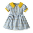 thumbnail image 2 of CHEEREAM kids Baby Girls Casual Dress Toddler Short Sleeve Doll-Collar Dress Plaid Sundress for Spring Summer 1-8 Years Blue 5 Years, 2 of 7