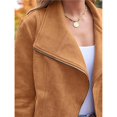 thumbnail image 4 of Women Faux Leather Jackets Suede Fall Fashion Outfits Winter Clothes Open Front Cropped Coat Outwear Brown S, 4 of 8