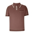 thumbnail image 4 of Lovskoo Mens Button Down Short Sleeve Shirt Collared Shirt Trendy Knit Ribbed Casual Solid Color Blouse Shirt Coffee, 4 of 7