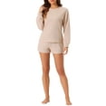 thumbnail image 2 of INSPIRE CHIC Women's Waffle Lounge Sets 2 Piece Long Sleeve Sweatshirt with Matching Shorts Outfits 2XL Apricot, 2 of 6