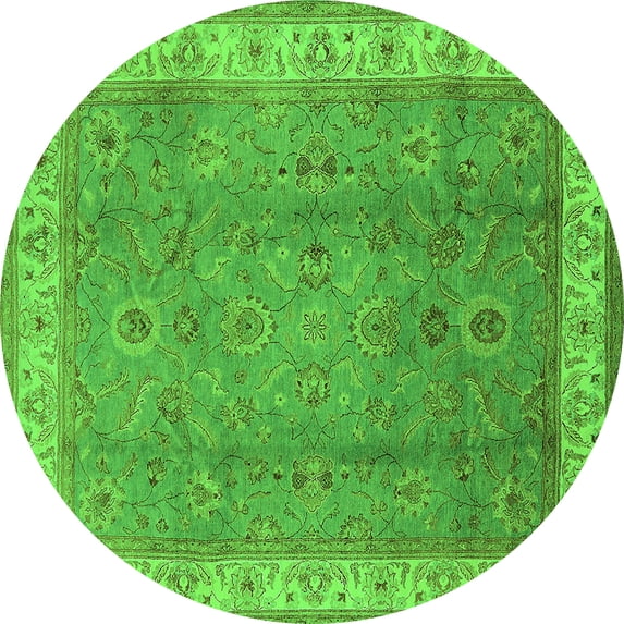 Ahgly Company Indoor Round Oriental Green Traditional Area Rugs, 5' Round
