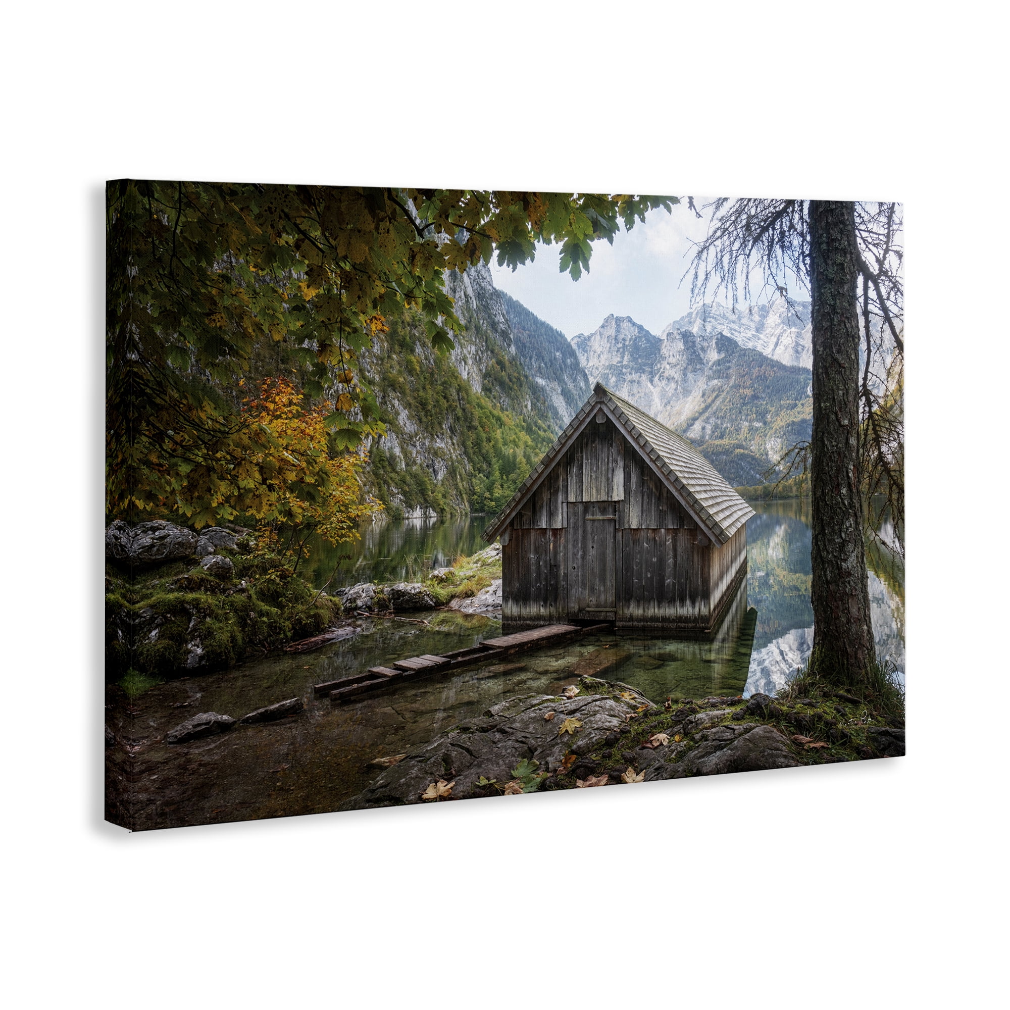 Stupell Industries Mystical Cabin on Lake Landscape & Nature Photography Wrapped Canvas Art Print Wall Art, 45 x 30
