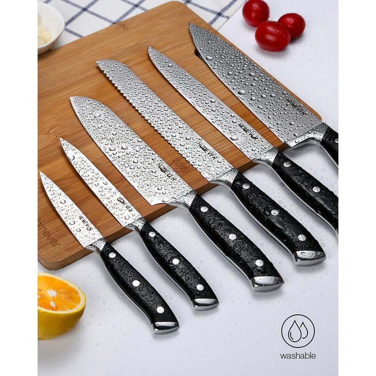 YOLEYA 15 Piece Kitchen Steel Knife Set with Block and Non Stick Coating,  Black Black feather-15 - The Home Depot