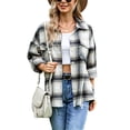 thumbnail image 2 of hirigin Women's Plaid Shirt Jacket, Casual Long Sleeve Button Down Boyfriend Shacket Coat, 2 of 9