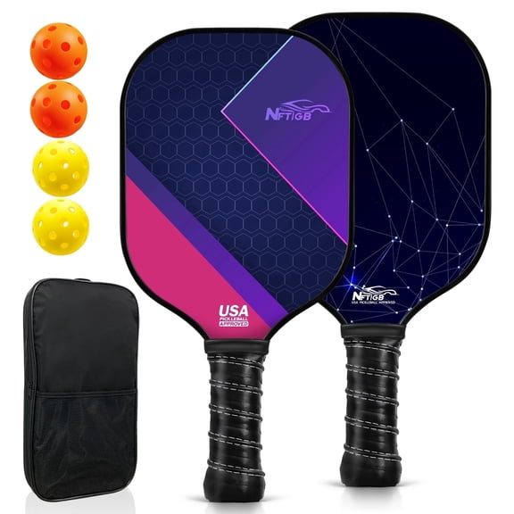 NFTIGB Pickleball Paddles Set, 2 Pickle Ball Rackets with 4 Balls, Lightweight