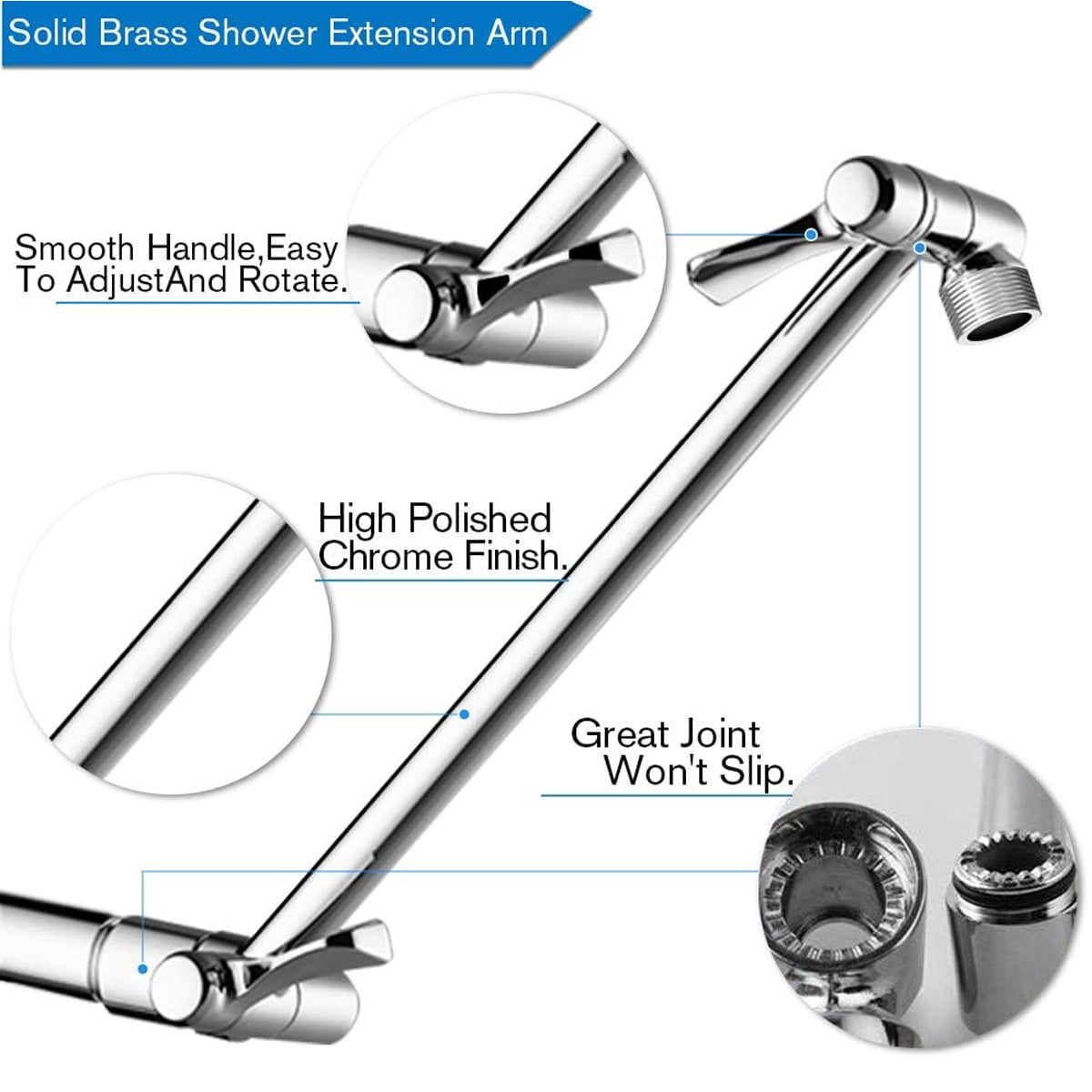 Adjustable Angle Shower Arm Extended Polished Chrome Bathroom Shower 9 Inch Round Rain Shower Head