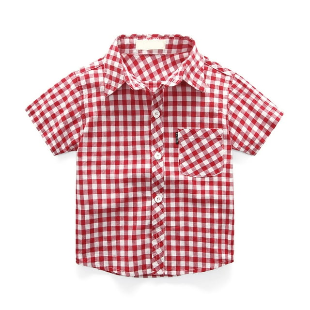 DXOUPM Girls Short Sleeved Shirt Versatile Lapel Button Down Plaid Tops Kids Trendy Clothes