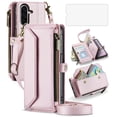 thumbnail image 1 of Asuwish Compatible with Samsung Galaxy A17 5G Zipper Wallet Phone Case Tempered Glass Screen Protector Crossbody Lanyard Strap Flip Card Holder Slot Cell Cover for A 17 17A G5 Women Girls Rose Gold, 1 of 8