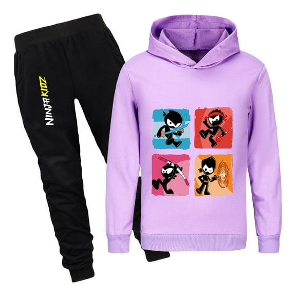 Ninja Kidz Kids Hoodie and Pants Set – Boys Girls 2-Piece Outfit – Cartoon Print Pullover Sweatshirt and Jogger Sweatpants for Casual Wear, Sports, Loungewear