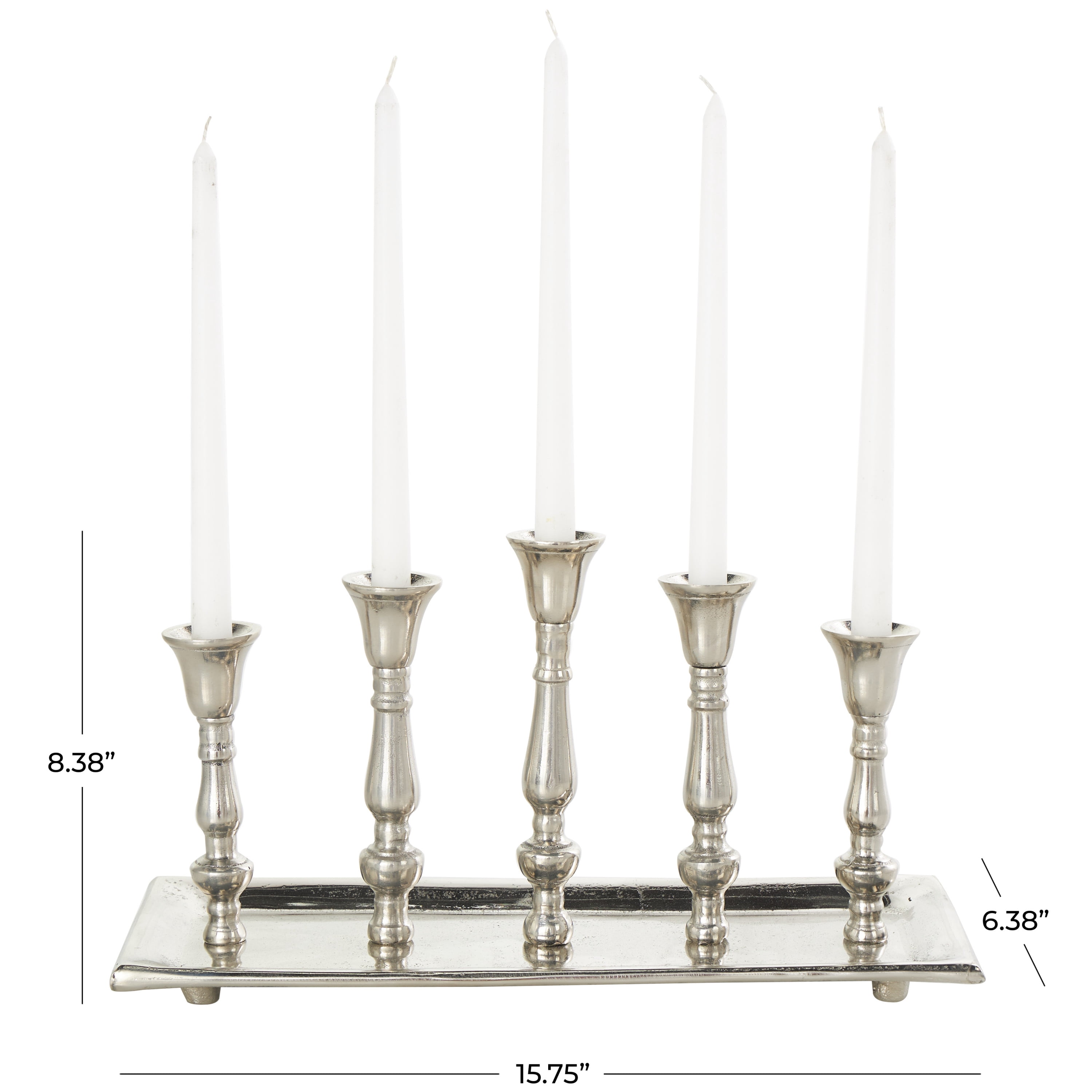 DecMode 5 Holder Silver Aluminum Candelabra with Candle Plate