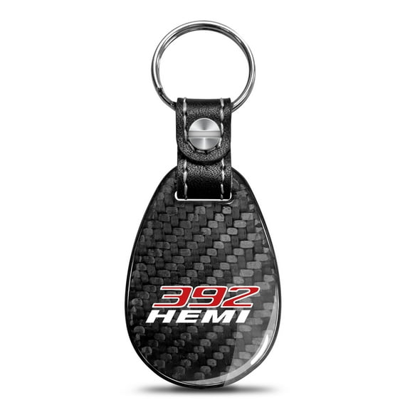 HEMI 392 Real Black Carbon Fiber with Leather Strap Large Tear Drop Key Chain