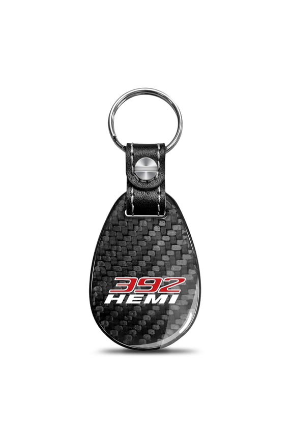 HEMI 392 Real Black Carbon Fiber with Leather Strap Large Tear Drop Key Chain