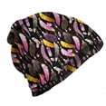thumbnail image 1 of Feather Unisex Beanie, Various Bohemian Elements, Hiking Outdoors, Plum and Mustard, by Ambesonne, 1 of 1