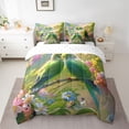 thumbnail image 2 of Feelyou Kawaii Green Parrot Bedding Comforter Set 7 Pieces, Spring Daisy Flower Floral Full Bedding Set, 3D Jungle Bird Reversible Fitted Sheet Flat Sheet, Luxury Bedroom Decor, 2 of 8