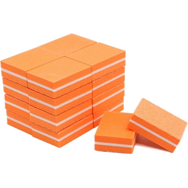 JUANLI 200Pcs Orange Mini Sponge Files 100/180 Sanding Buffer Block Double Sided Buffing Nail Polishing Manicure Salon Beauty Tool