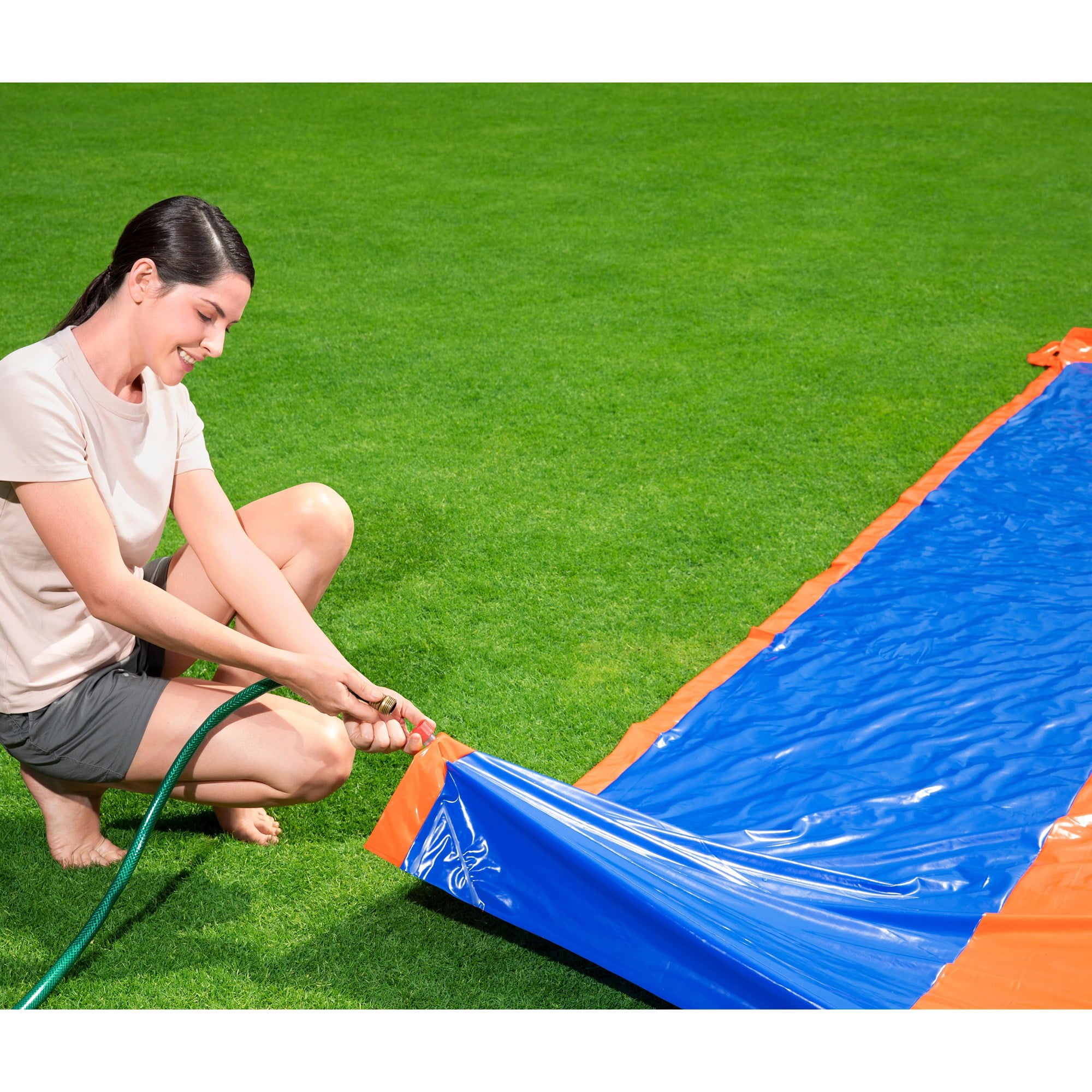 Bestway: H2OGO! 16' Quadruple Water Slide - Inflatable Lawn Sprinkler Slide, 4 Racing Lanes, Drench Pool Landing, Hose Setup, Outdoor Play, Kids 3+
