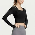 thumbnail image 2 of Tiweut Women's 2 in 1 Yoga Long Sleeve Mesh Gym Athletic Tops Workout Shirts with Medium Support Sports Bra,Black, 2 of 4
