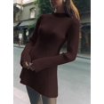 thumbnail image 5 of Womens Long Sleeve Sweater Dress Bodycon Crew Neck Fall Slimming Knit Mini Dresses Brown L, 5 of 7